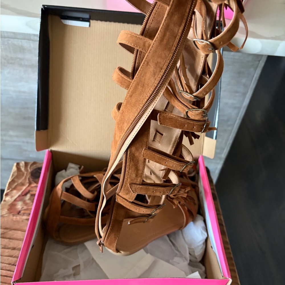 Charlotte Russe Brown Fringe Gladiator Sandals - Picture 3 of 5